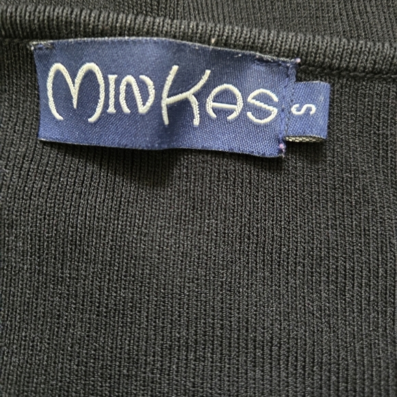 MINKAS Black Micro Rib Neon Striped V Neck Top. Size Medium - Picture 7 of 10